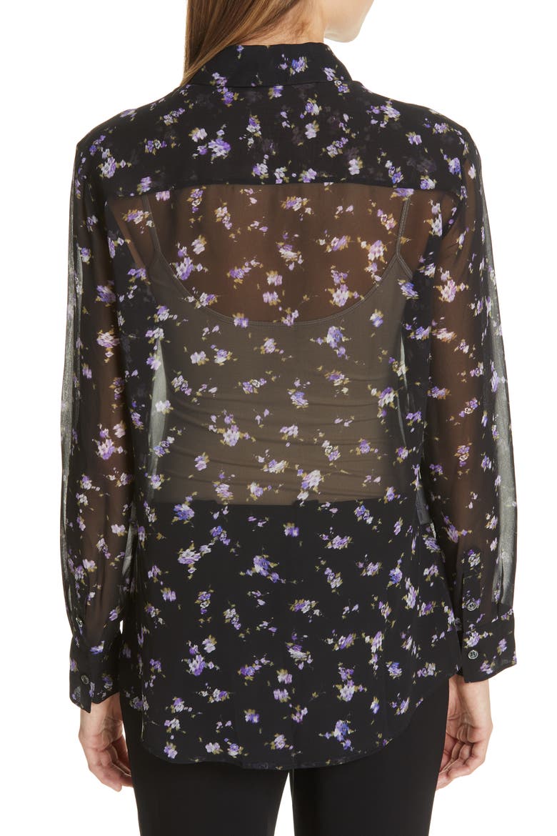 Floral Print Sheer Silk Blouse, Alternate, color, BLACK