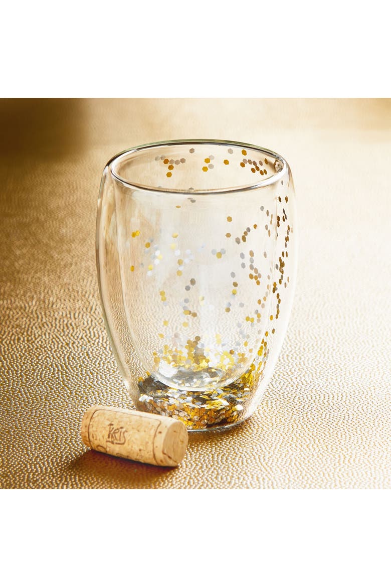 Confetti Double Wall Stemless Wine Glasses Gold Drinkware, Alternate, color, Gold