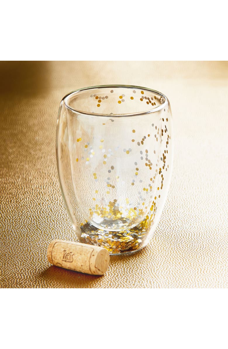 tag Confetti Double Wall Stemless Wine Glasses Gold Drinkware, Alternate, color, Gold