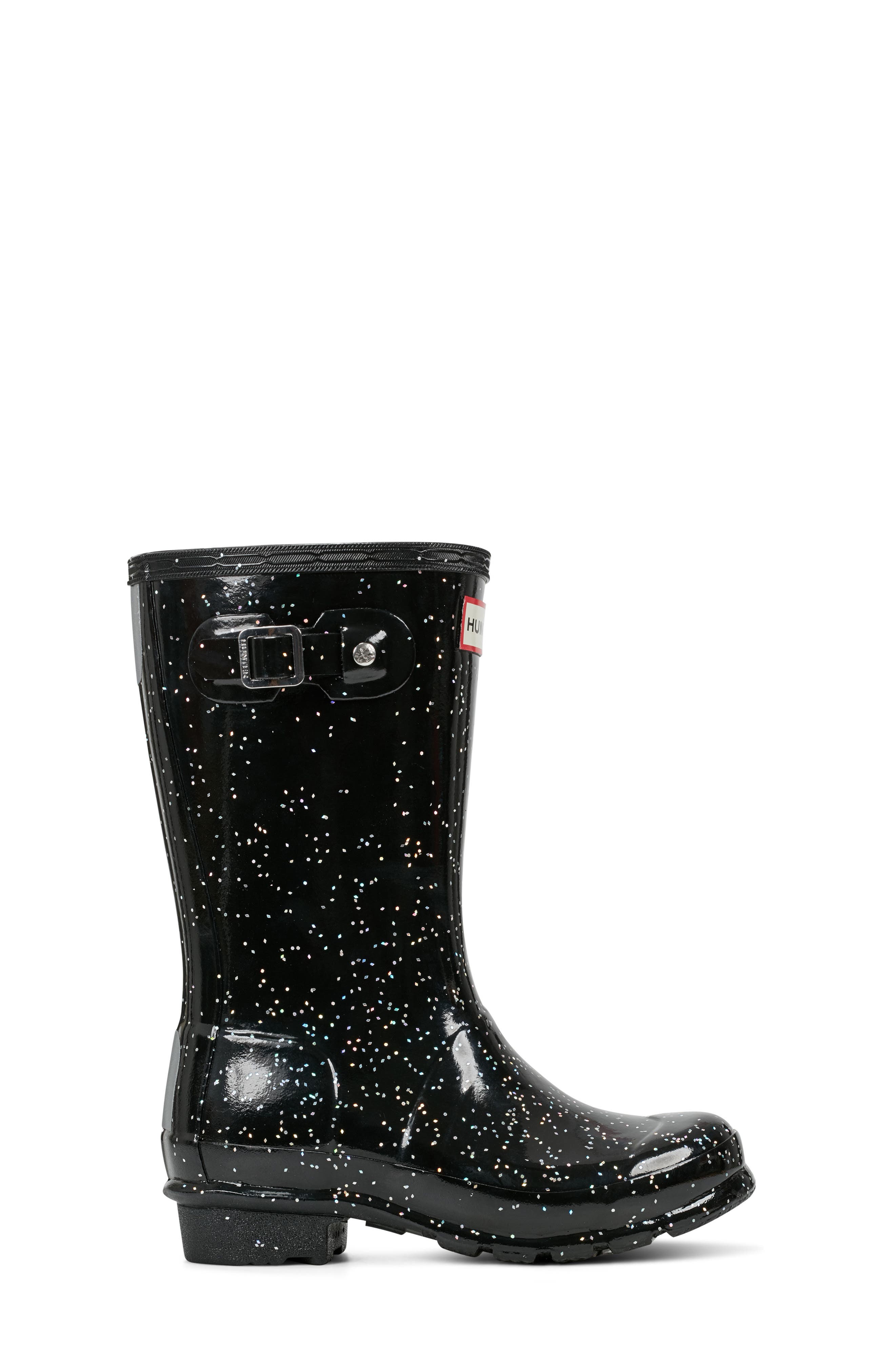 Hunter Original Giant Glitter Waterproof Rain Boot, Alternate, color, Black