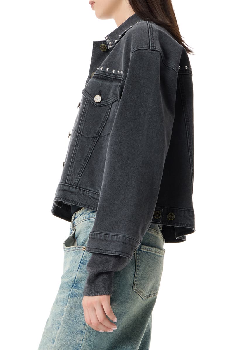 Robert Rodriguez Elise Oversize Studded Crop Denim Jacket, Alternate, color, Faded Black
