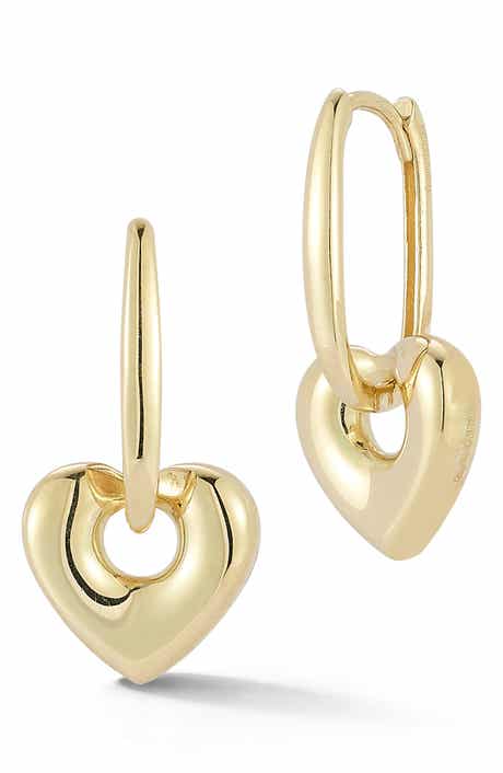 Ember Fine Jewelry <p>14K Gold Heart Charm Huggie Hoop Earrings</p>