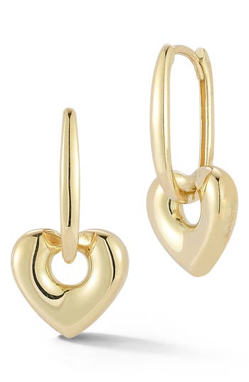 Ember Fine Jewelry Heart Drop Huggie Hoop Earrings In Gold