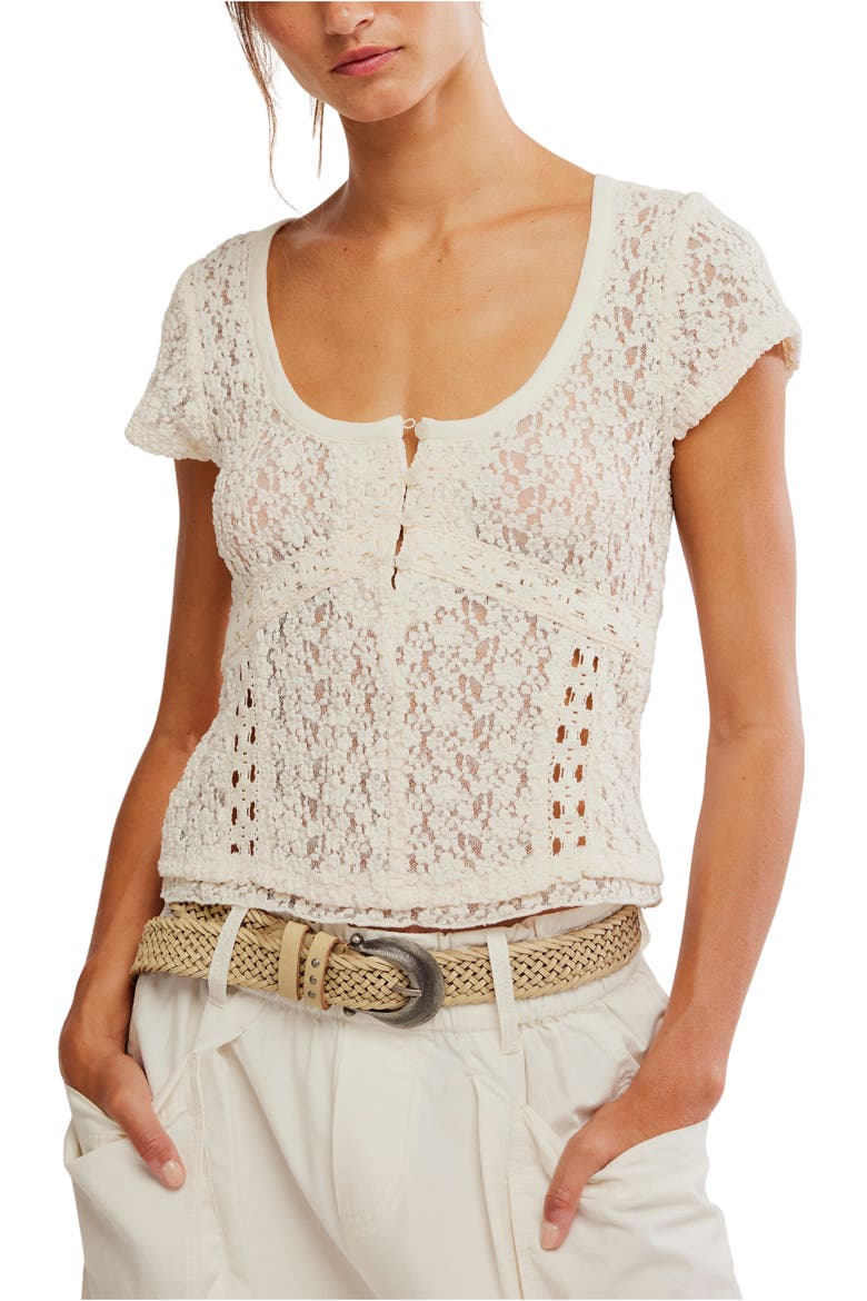 Claro Semi Sheer Lace & Tulle Top, Main, color, WHISPER WHITE