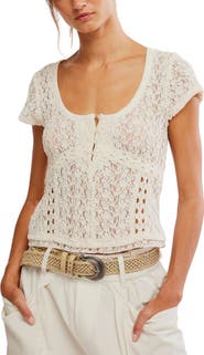 Free People Claro Semi Sheer Lace & Tulle Top