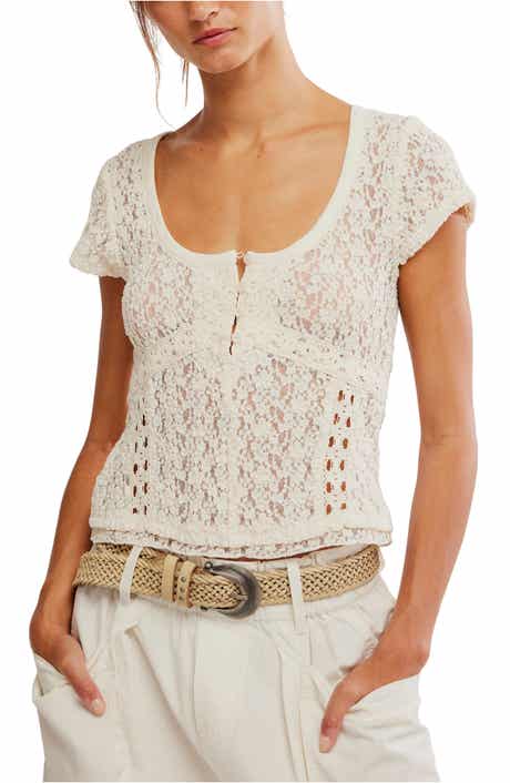 Free People Claro Semi Sheer Lace & Tulle Top