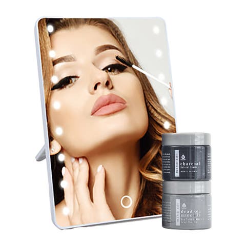 Touchscreen LED Vanity Mirror and Luxurious Gel & Mud Face Mask Set