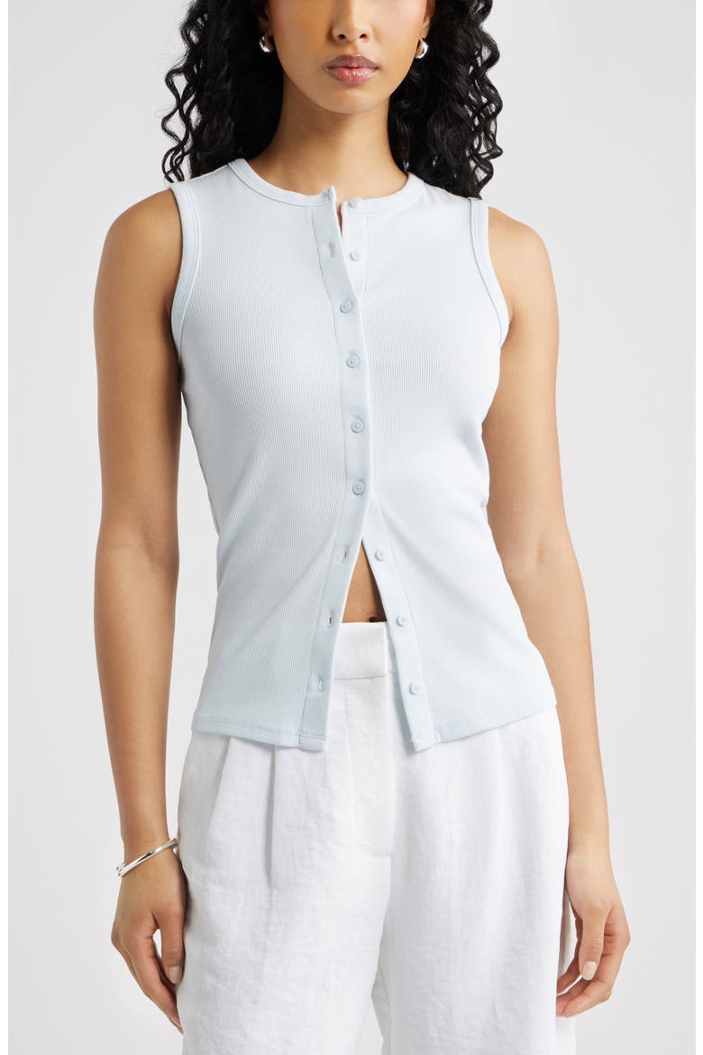 Rib Button-Up Tank, Main, color, BLUE BREEZE