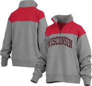 PRESSBOX Women's Pressbox Gray Wisconsin Badgers Avon Fleece Quarter-Zip Jacket