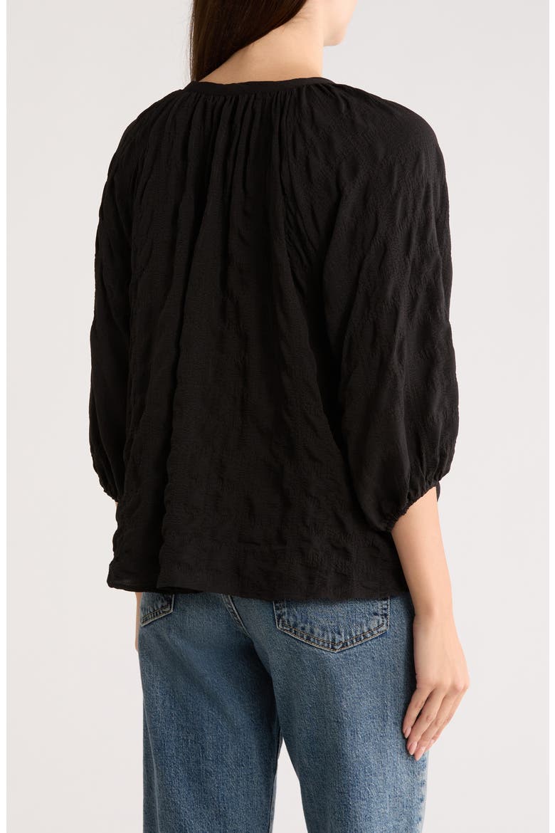 Tie Keyhole Puff Sleeve Top, Alternate, color, BLACK