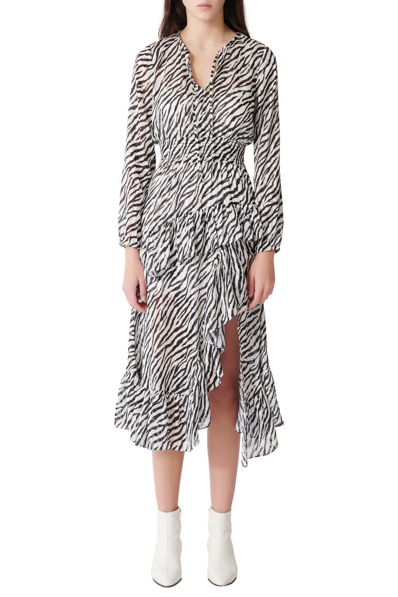 Ribou Zebra Print Long Sleeve Dress, Main, color, BLACK / WHITE