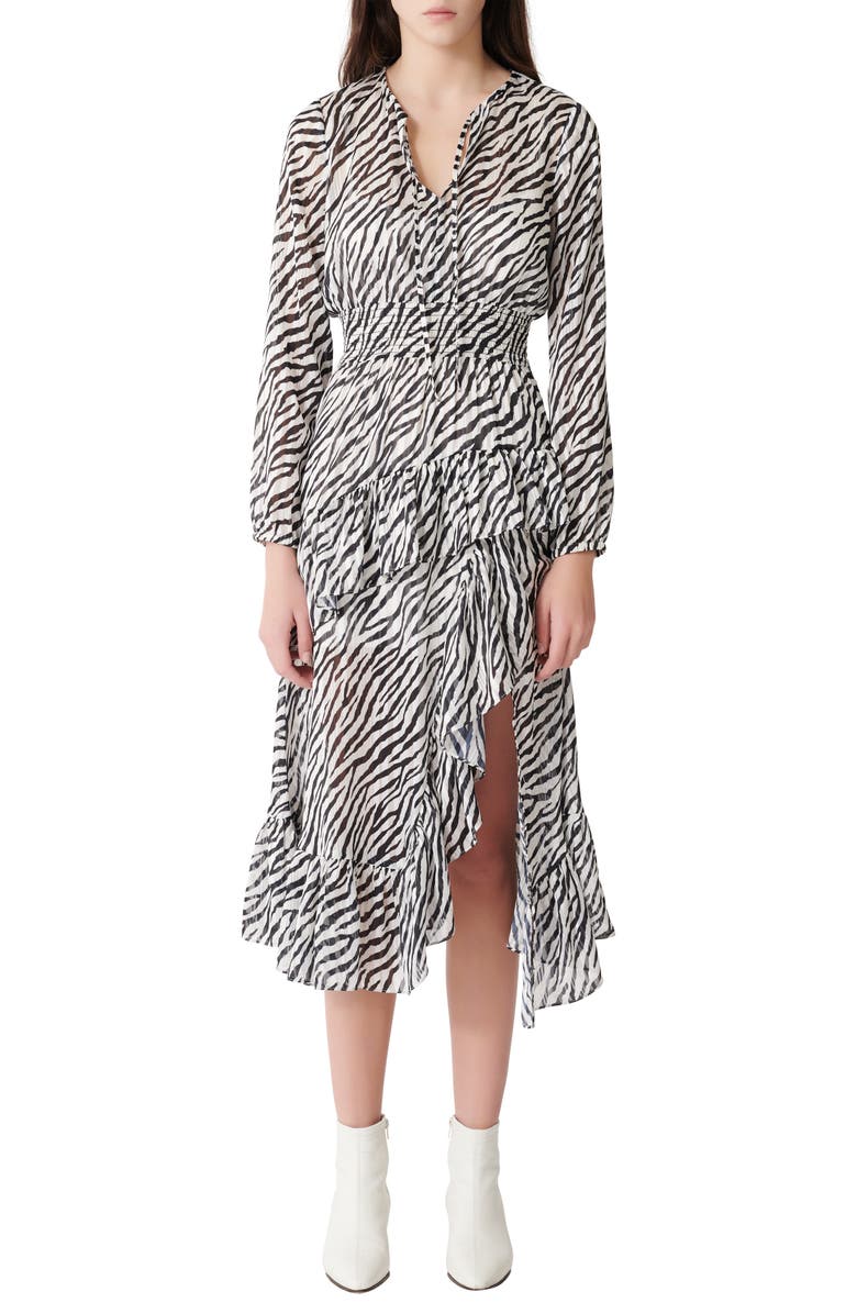 maje Ribou Zebra Print Long Sleeve Dress, Main, color, 