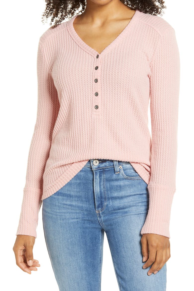 High Cuff Henley Top, Main, color, PINK BRIDE