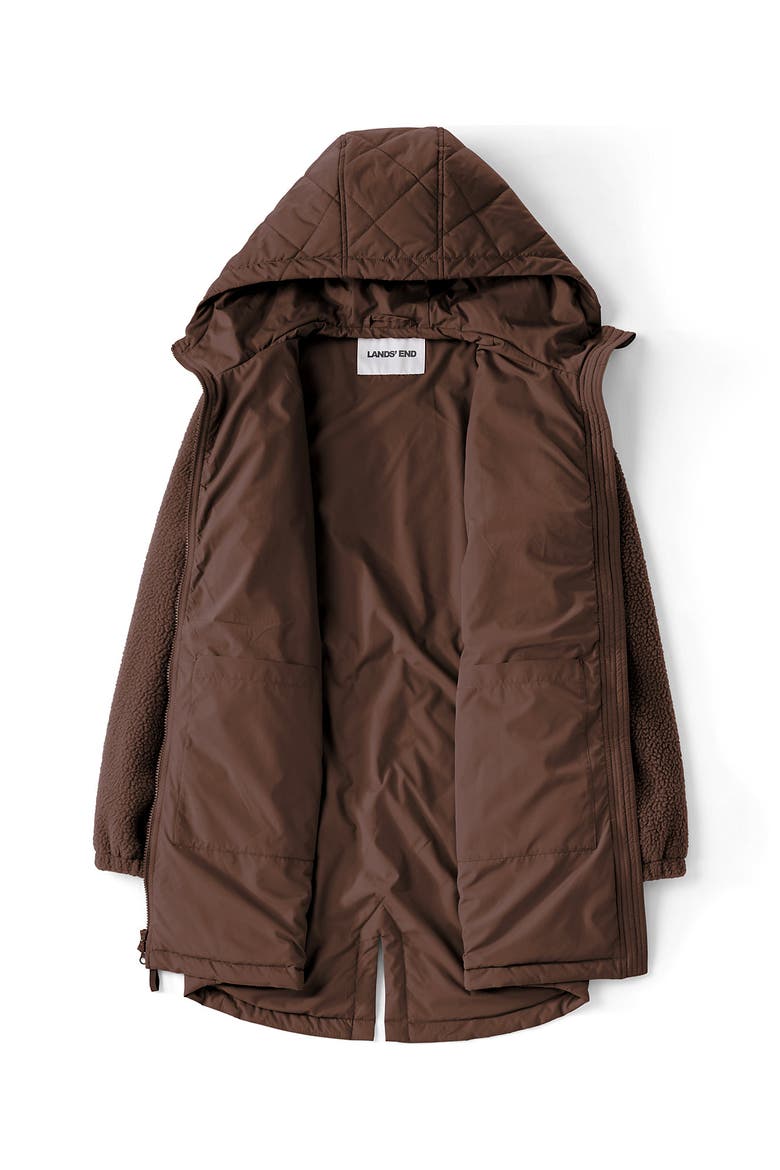High Pile Fleece Quilted Mixed Media Parka, Alternate, color, Dark Walnut Brown