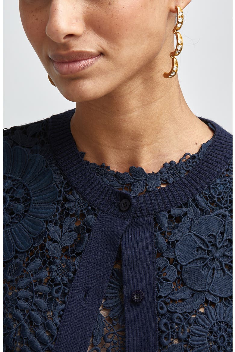 Lace Wool Cardigan, Alternate, color, NAVY