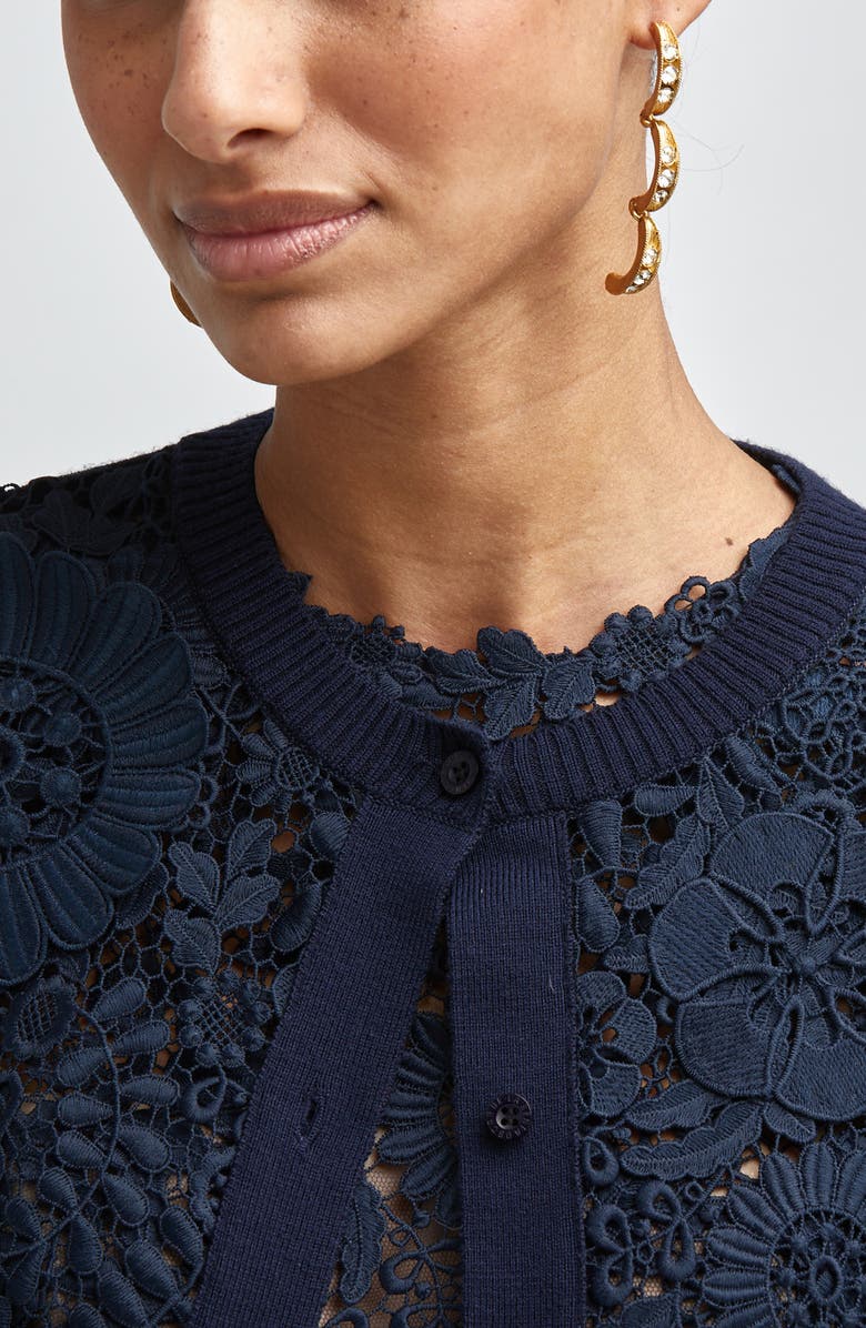 Oscar de la Renta Lace Wool Cardigan, Alternate, color, 