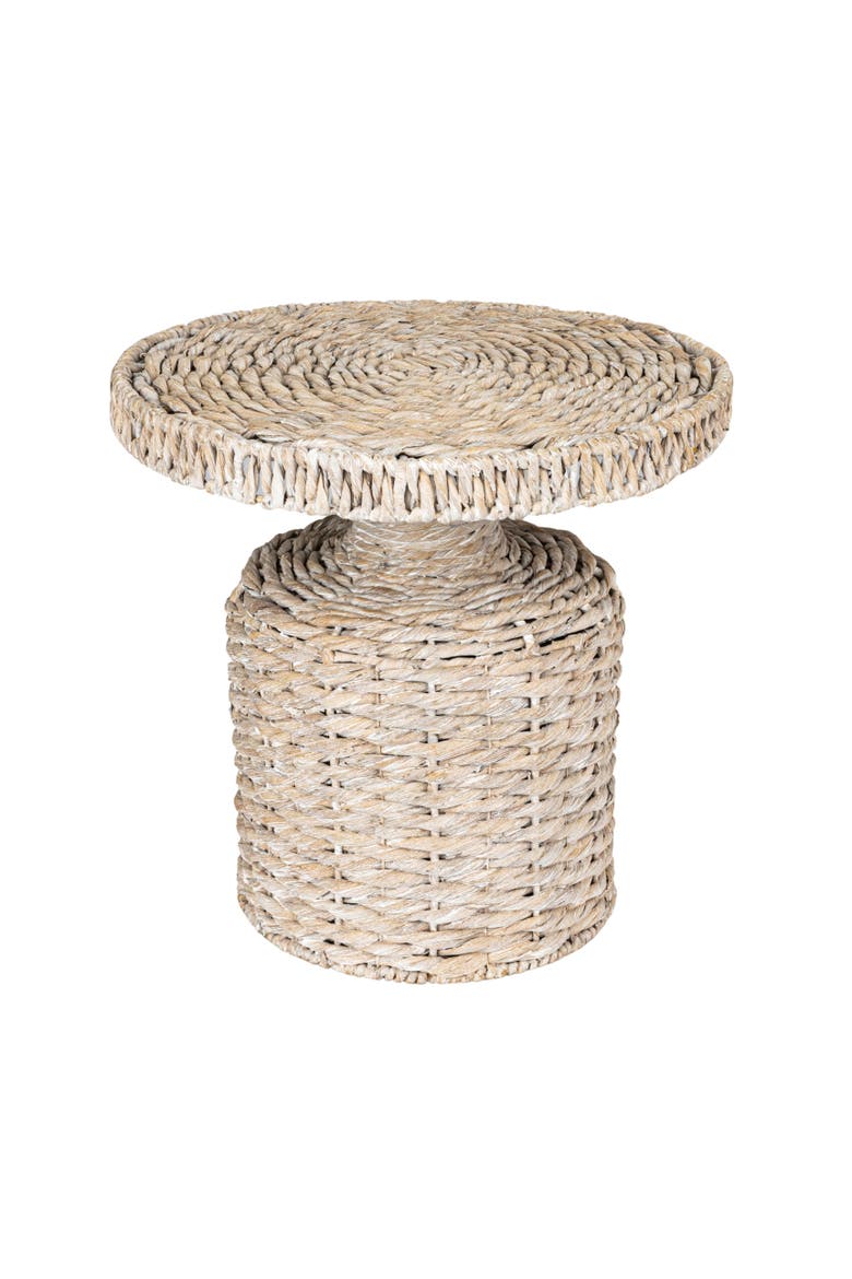 Hand-Woven Water Hyacinth Table, Whitewashed, Main, color, White