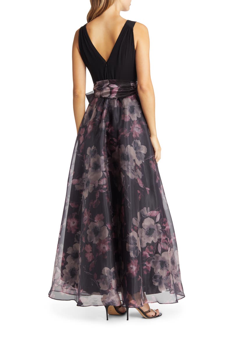 Sleeveless Faux Wrap Ballgown, Alternate, color, BLACK/ PLUM