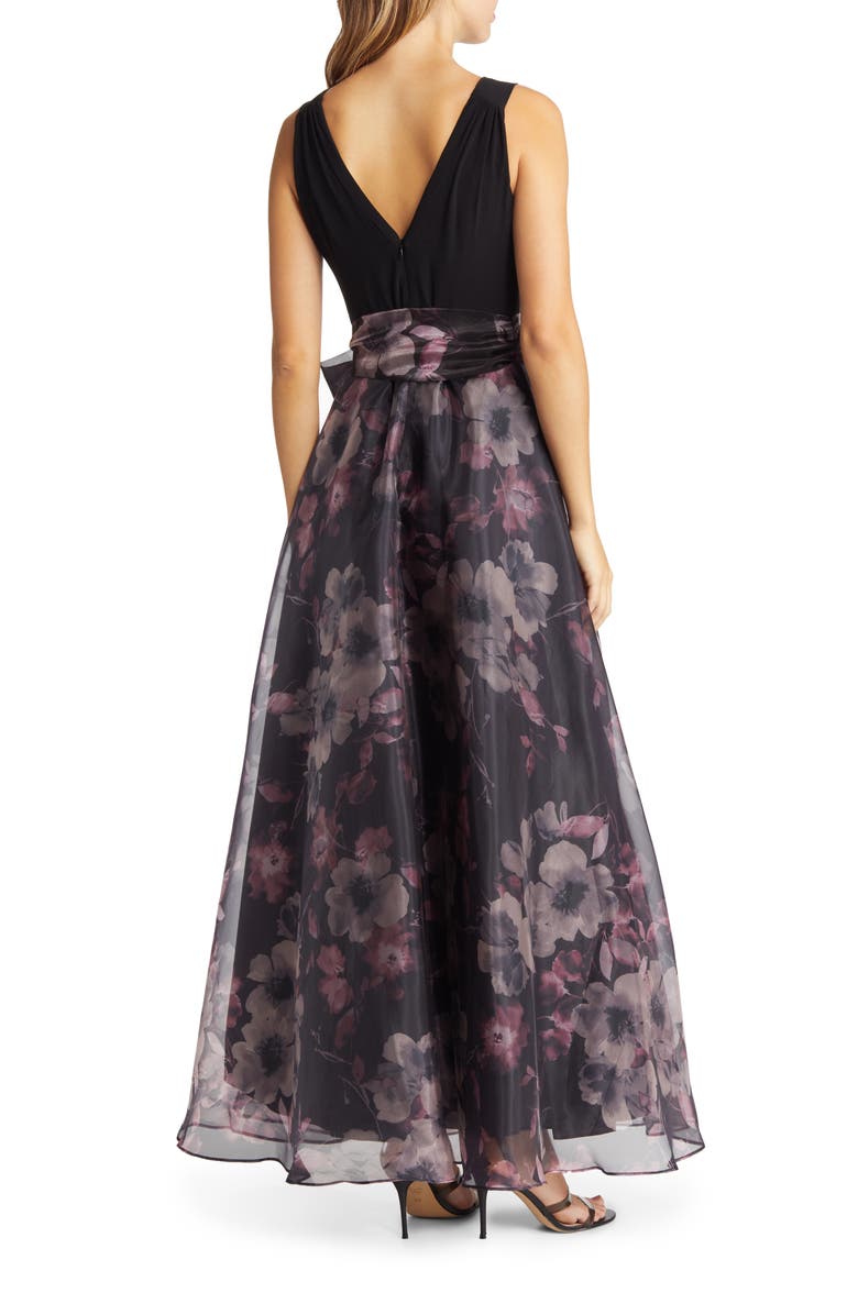 Eliza J Sleeveless Faux Wrap Ballgown, Alternate, color, Black/ Plum