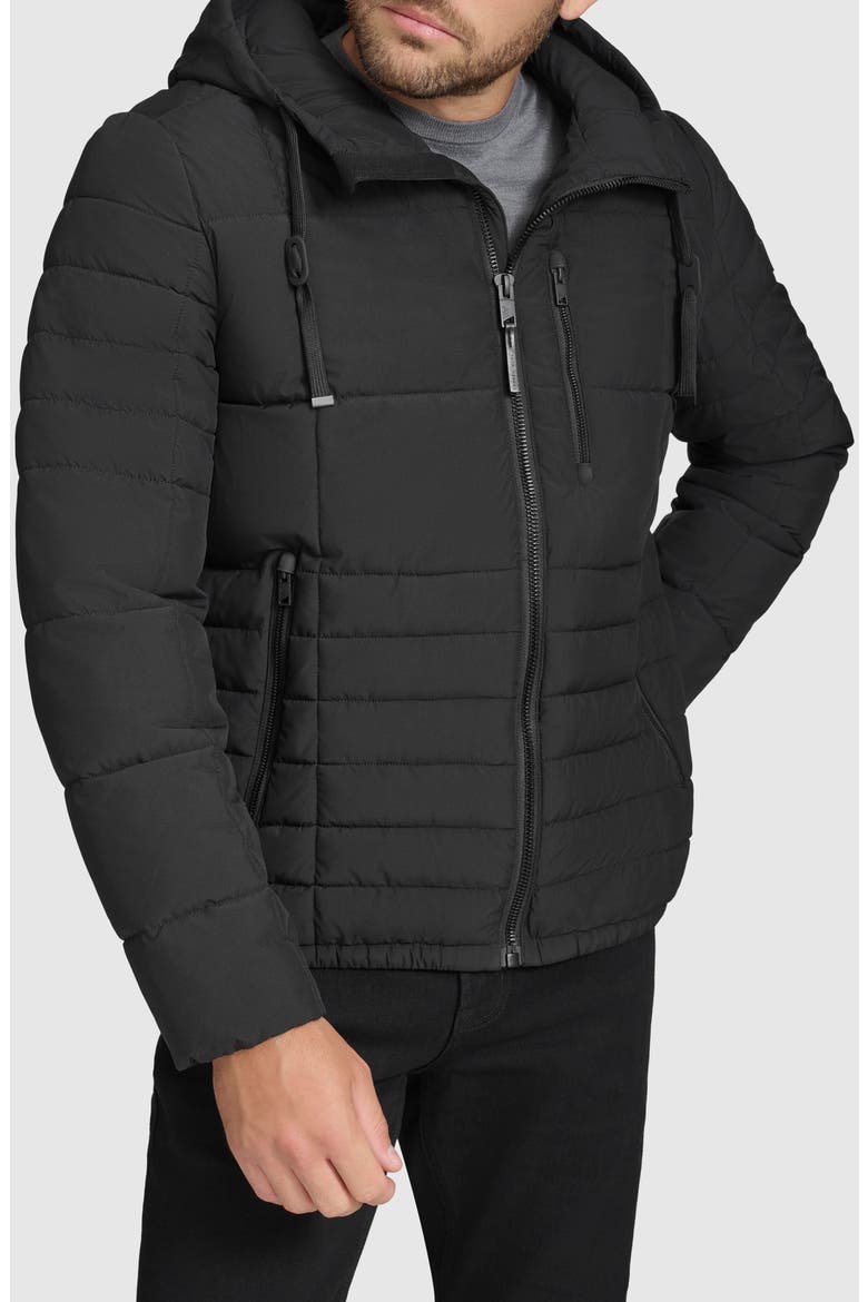 Mixed Quilting Hooded Jacket, Main, color, BLACK