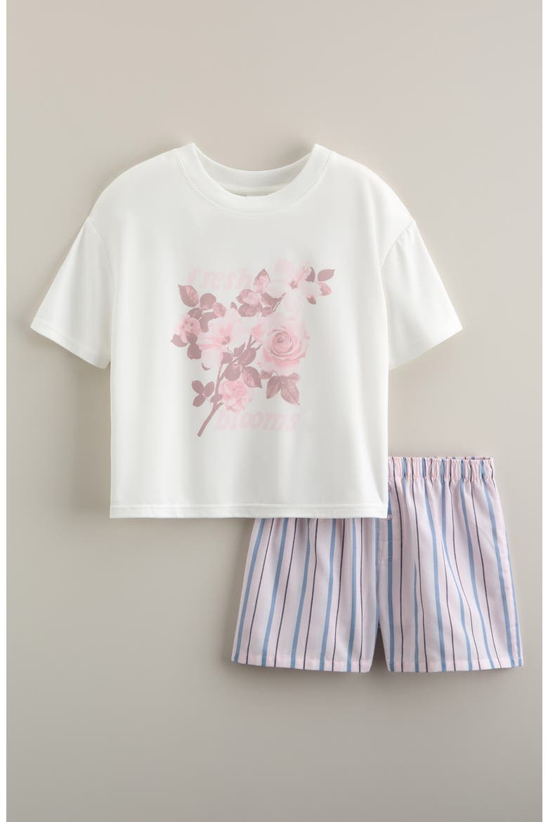 Kids' Short Sleeve T-Shirt & Boxer Set, Main, color, PINK ROSE STRIPE