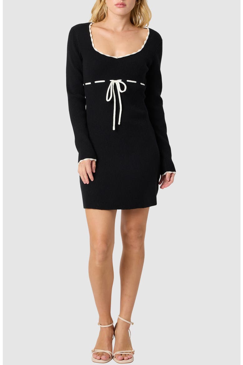 Long Sleeve Knit Minidress, Main, color, BLACK IVORY