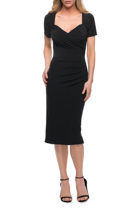 Ruched Jersey Below the Knee Dress with Short Sleeves