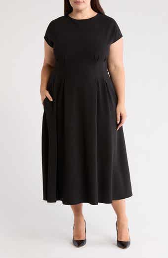 Pleated Cap Sleeve Midi Dress