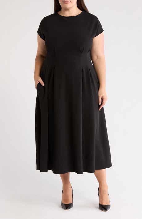 Pleated Cap Sleeve Midi Dress