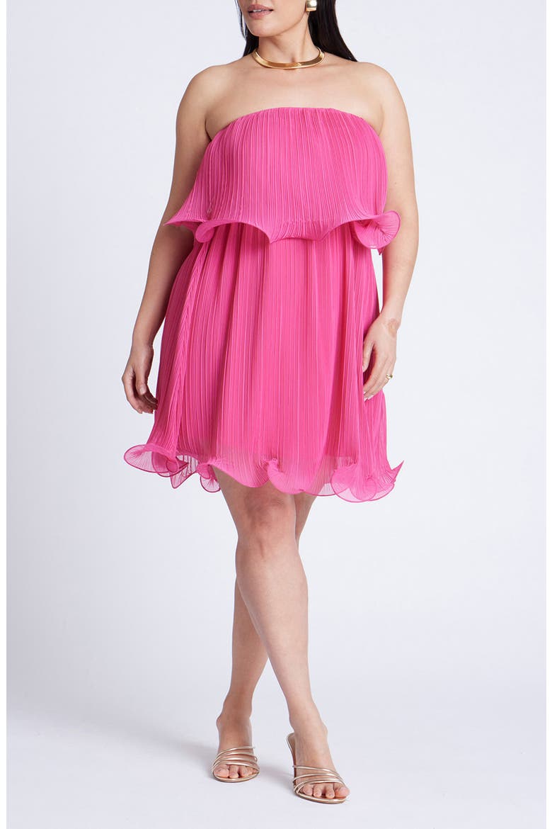 Ruffle Hem Strapless Minidress, Main, color, VERY BERRY