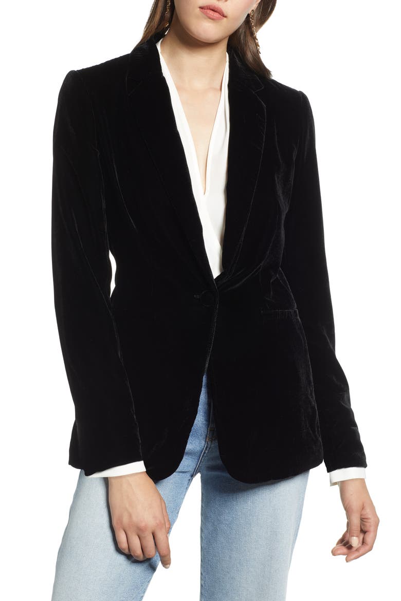 Velvet Blazer, Alternate, color, BLACK