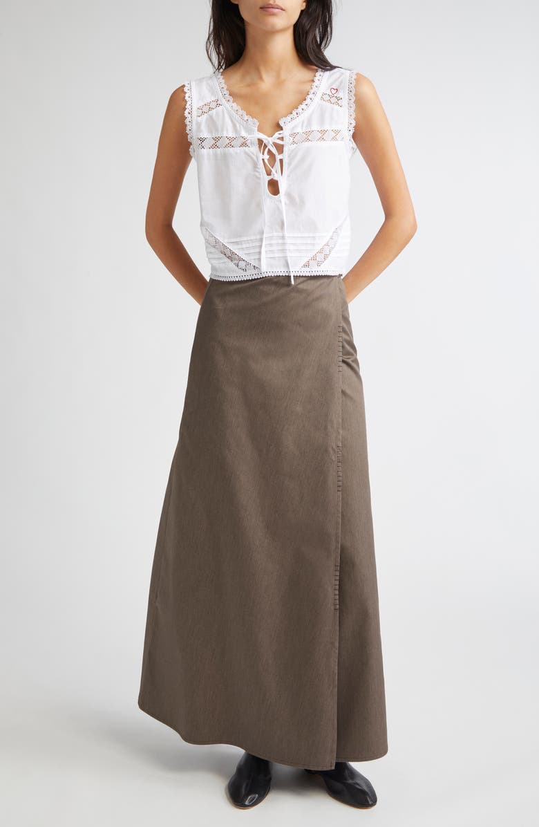 KÚR Lyra Lace Inset & Pintuck Cotton Crop Top, Alternate, color, White