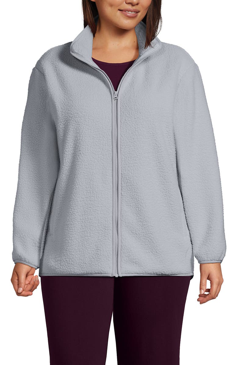 Lands' End Cozy High Pile Full Zip Fleece Jacket, Main, color, Pale Gray