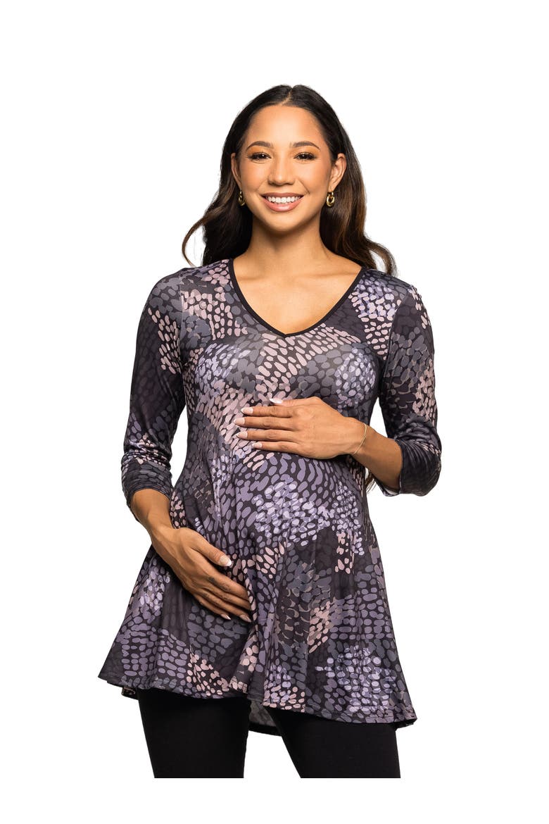 Abstract Print V-Neck three quarter Sleeve Tunic Top, Main, color, Grey Multi