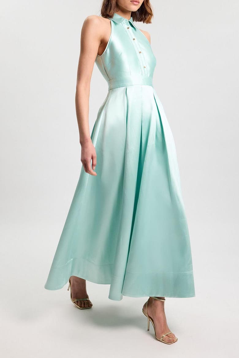 Twill Collared Maxi Dress, Alternate, color, Mint