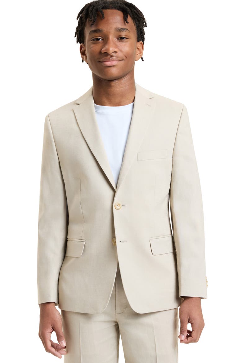 Kids' Khaki Solid Linen Blend Sport Coat, Main, color, KHAKI