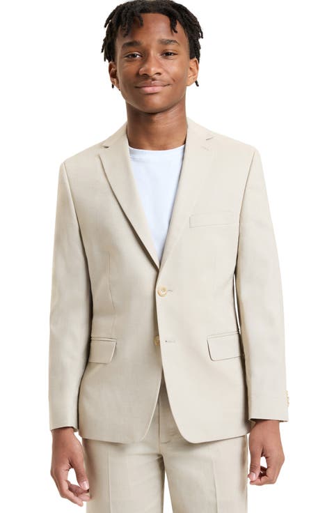 Kids' Khaki Solid Linen Blend Sport Coat (Big Kid)