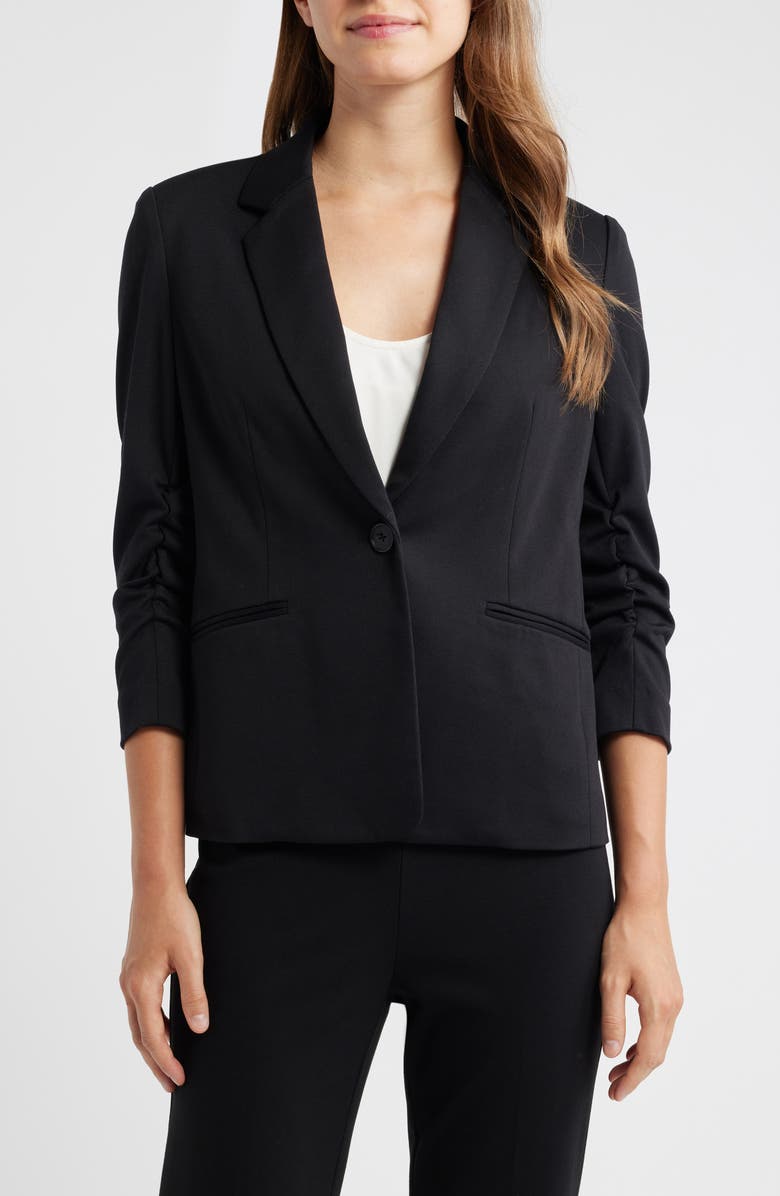 AK ANNE KLEIN Scrunched Sleeve Ponte Blazer, Main, color, 