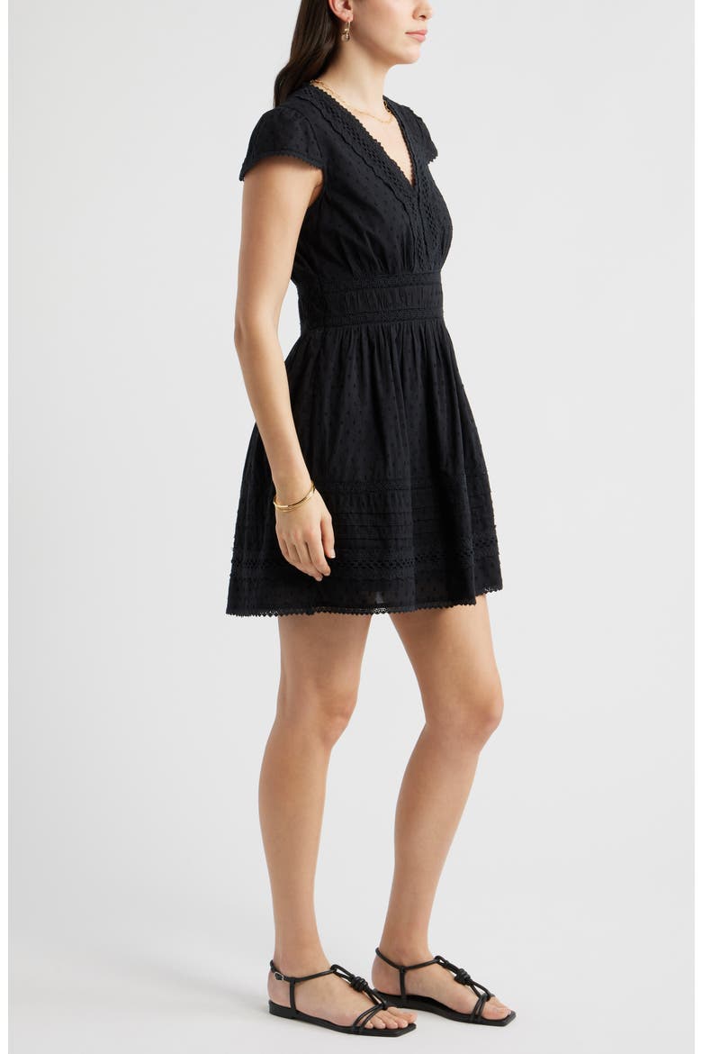 Lace Detail Clip Dot Minidress, Alternate, color, BLACK