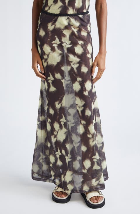 Siny Print Mesh Maxi Skirt
