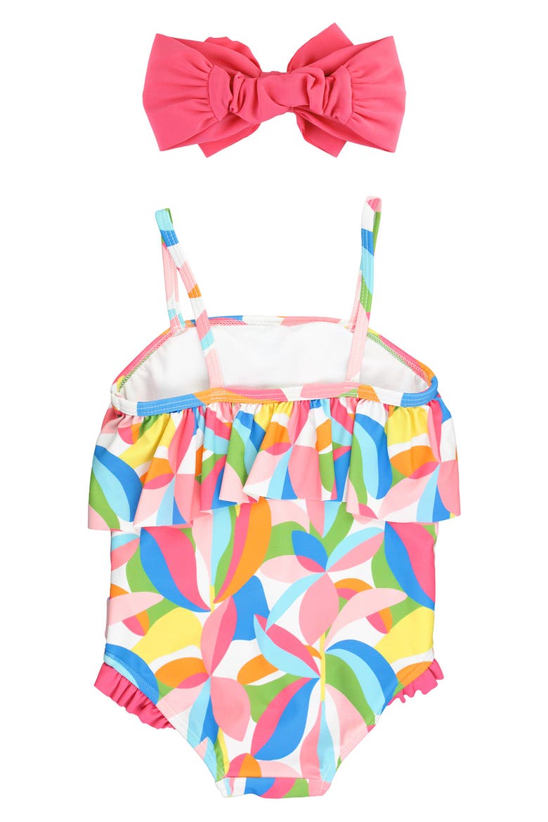 Tropical Adventure Ruffle One-Piece Swimsuit & Headband Set, Alternate, color, PINK