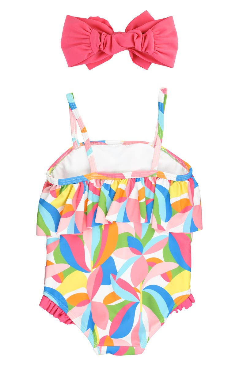 RuffleButts Tropical Adventure Ruffle One-Piece Swimsuit & Headband Set, Alternate, color, Pink