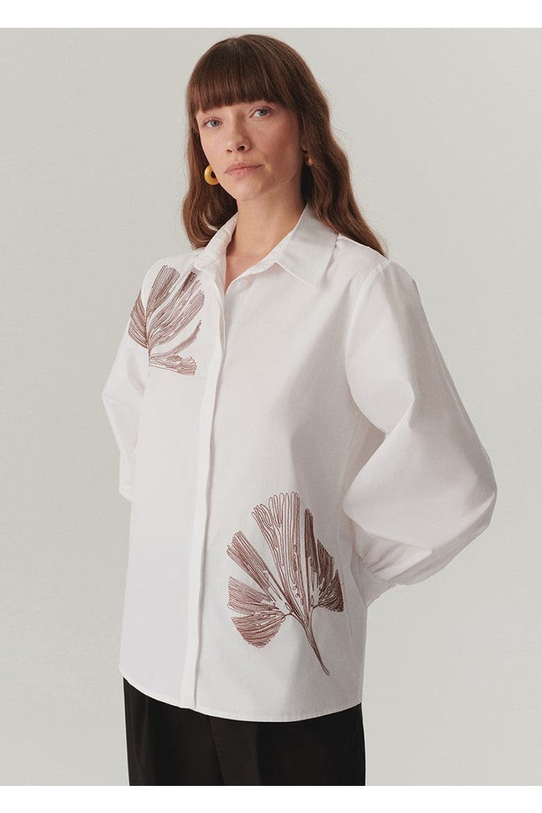 Ayla Floral Stitch Shirt, Alternate, color, BONE