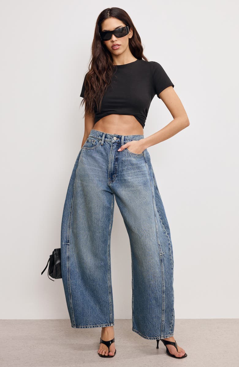 Good American Good Extreme Super High Waist Barrel Jeans, Alternate, color, Indigo966