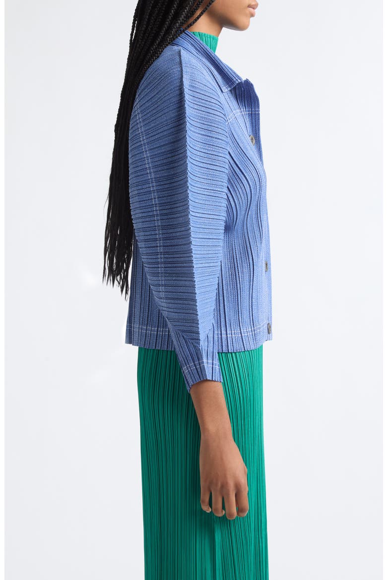 Plissé Denim Jacket, Alternate, color, BLUE