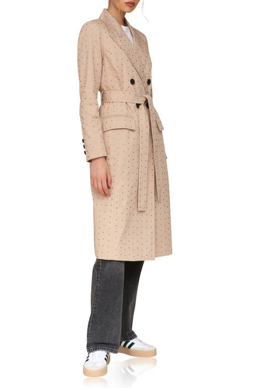 Avec Les Filles Rhinestone Trench Coat In Khaki Studded
