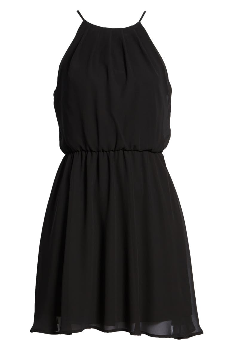 Blouson Chiffon Skater Dress, Alternate, color, BLACK