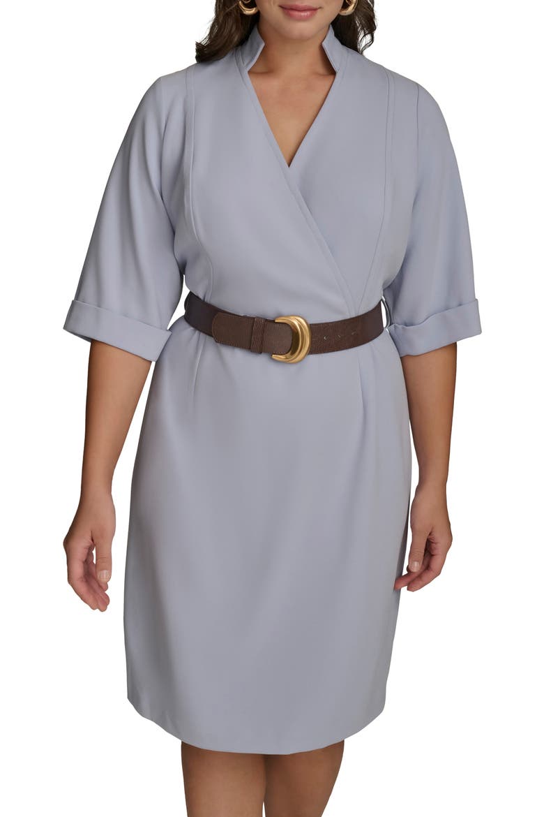 Belted Cady Sheath Dress, Main, color, GLACIAL BLUE