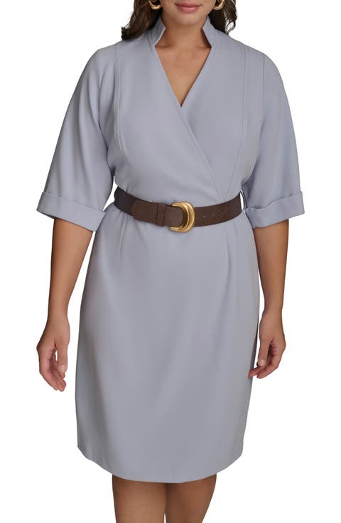 Belted Cady Sheath Dress (Plus)