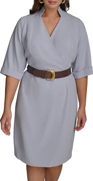 DONNA KARAN Belted Cady Sheath Dress